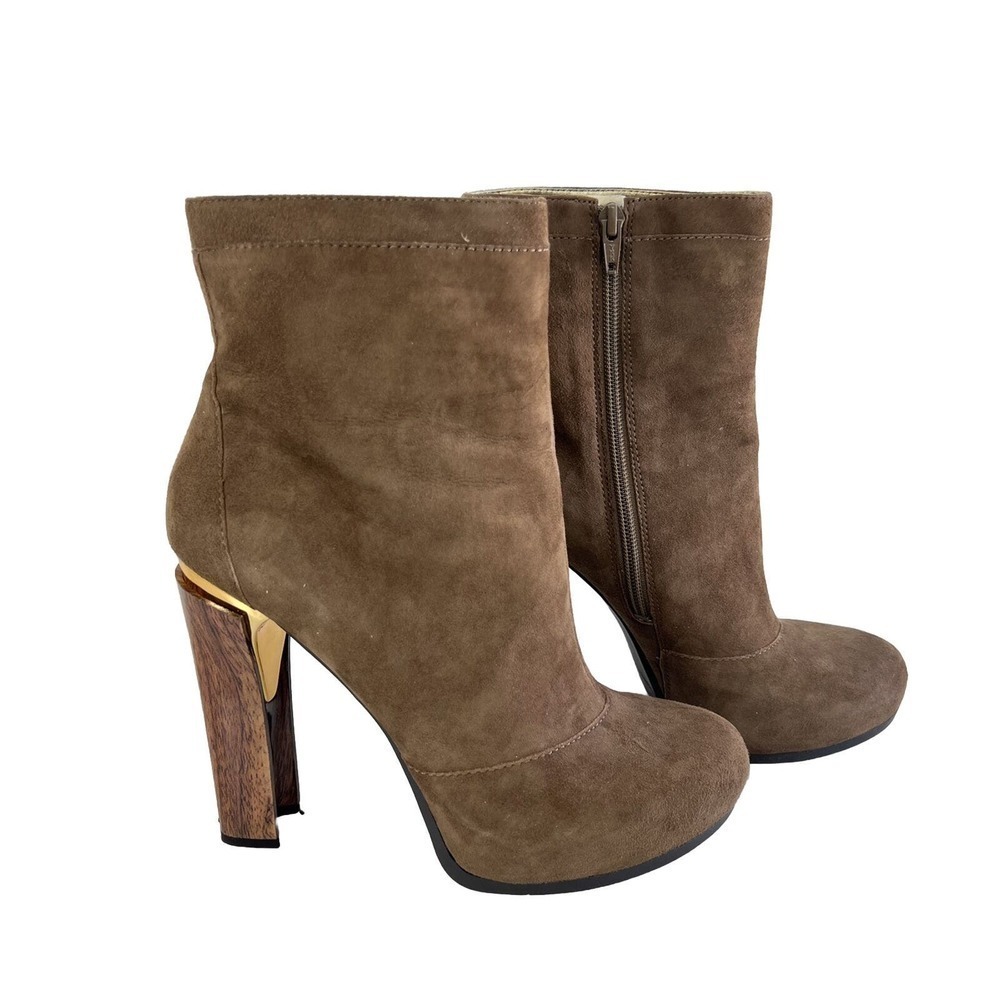 Nine West Suede Leather Ankle Boots Size 9 Beige Block Heel 5 Inch